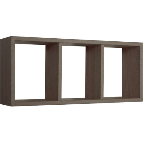 Mensola Rettangolare 3 Scomparti da Parete 70x30x15.5 cm in Fibra di Legno Tristano Noce Segato