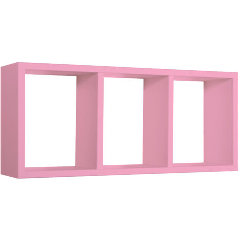 Mensola Rettangolare 3 Scomparti da Parete 70x30x15.5 cm in Fibra di Legno Tristano Rosa Blush