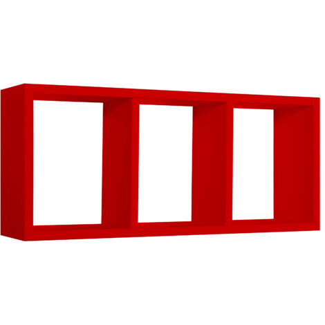 Mensola Rettangolare 3 Scomparti da Parete 70x30x15.5 cm in Fibra di Legno Tristano Rosso