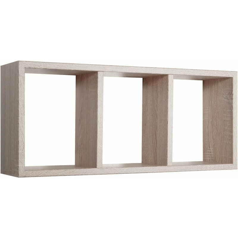 Giordanoshop - Mensola Rettangolare 3 Scomparti da Parete 70x30x15.5 cm in Fibra di Legno Tristano Rovere Sagerau