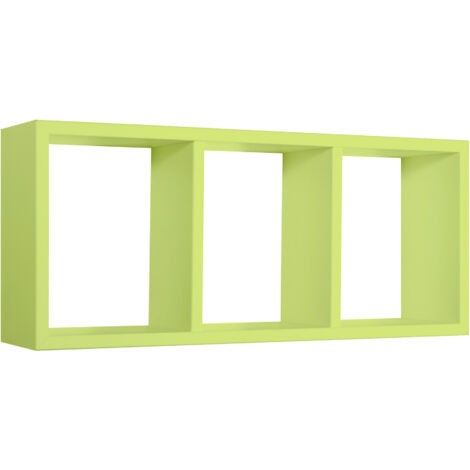 Mensola Rettangolare 3 Scomparti da Parete 70x30x15.5 cm in Fibra di Legno Tristano Verde