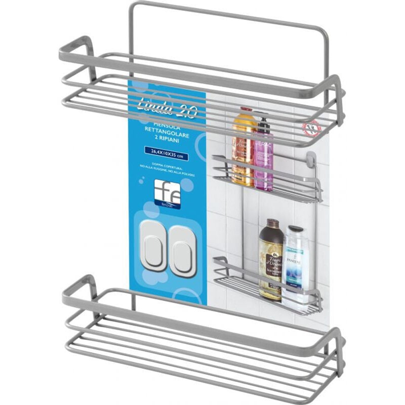 Mensola doccia rettangolare 2 ripiani in acciaio linea linda L26 x P11 x H35 cm