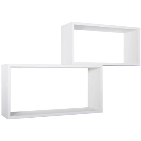 Mensola scaffale parete 2 pz bianco rettangolare salotto camera soggiorno moderno Bislungo