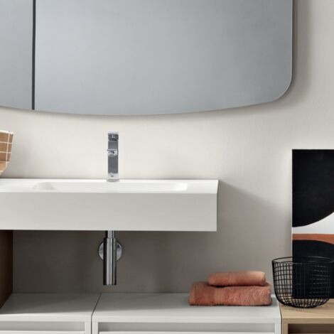 Mensola sospesa HPL laminato 100 cm con lavabo integrato FLUVIO Bianco
