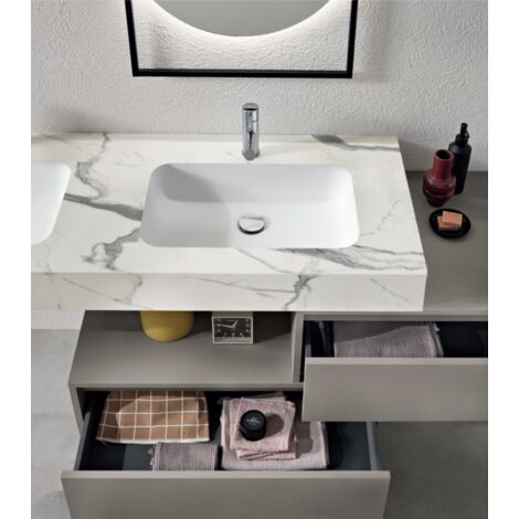 Mensola sospesa HPL laminato 100 cm con lavabo integrato FLUVIO Bianco venato