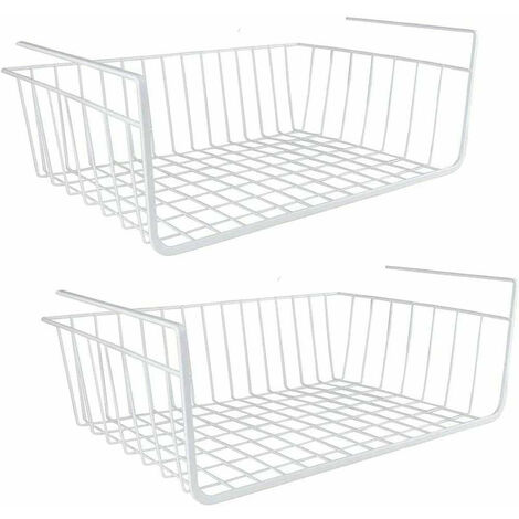 Mensola sotto scaffale cesta 2 pezzi organaizer porta oggetti in metallo cestello sottoripiani salva spazio cassetto 35X8.7x22 cm bianco