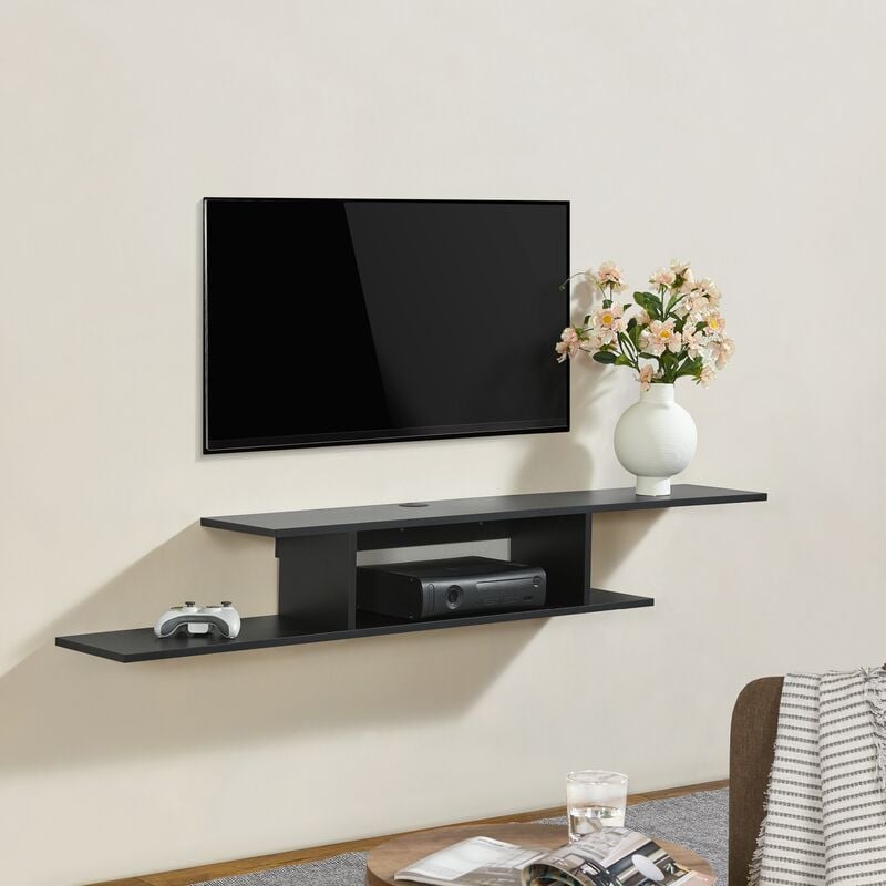 Mensola tv Støvring Sospesa a Muro 21 x 150 x 25 cm Nero [en.casa]