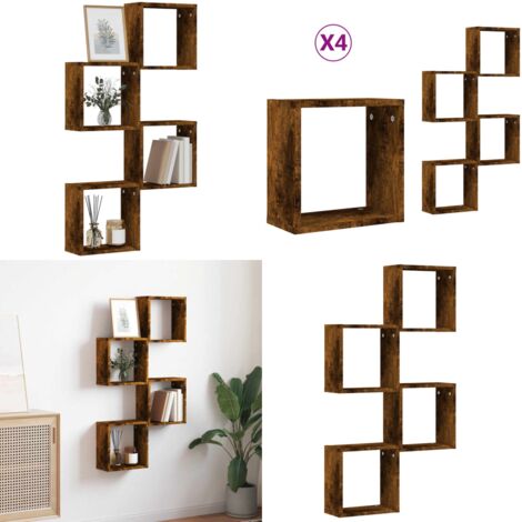 Mensole a Cubo 4 pz Rovere Fumo 30x15x30 cm - Scaffale a parete - Ripiano a parete