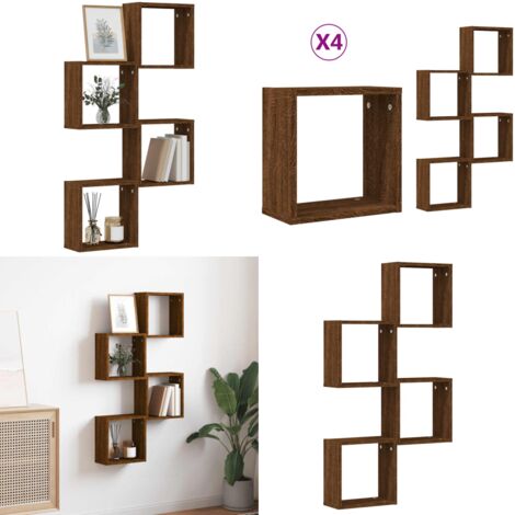 Mensole a Cubo 4 pz Rovere Marrone 30x15x30 cm - Scaffale a parete - Ripiano a parete