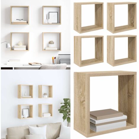 Mensole a Cubo 4 pz Rovere Sonoma 30x15x30 cm - Scaffali a cubo - Mensole in legno