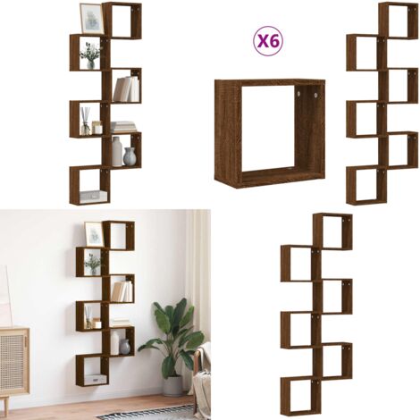 Mensole a Cubo 6 pz Rovere Marrone 30x15x30 cm - Scaffale a parete - Ripiano a parete