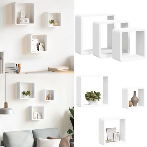 Mensole a Cubo da Parete 3 pz Bianche in MDF - Scaffali a cubo - Organizzatori a parete