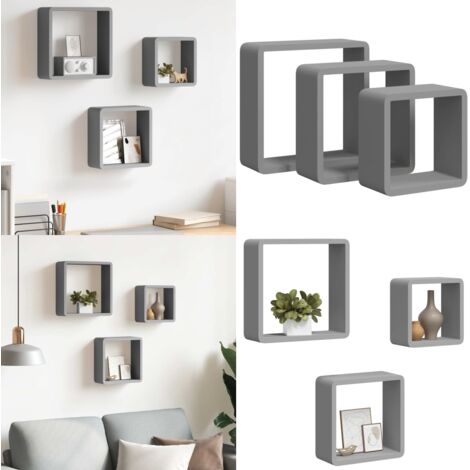 Mensole a Cubo da Parete 3 pz Grigie in MDF - Scaffali a cubo - Mensole in mdf