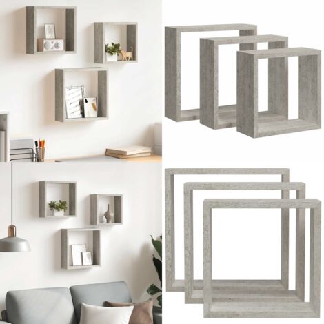 Mensole a Cubo da Parete 3 pz Grigio Cemento - Scaffali a cubo - Scaffali da parete in MDF