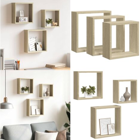 Mensole a Cubo da Parete 3 pz Rovere Sonoma - Scaffali a cubo - Scaffali da parete