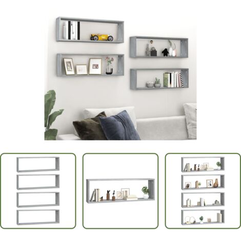 Mensole a cubo -  Mensole Cubo Muro 4 Grigio Sonoma 80x15x26,5 Legno Multistrato
