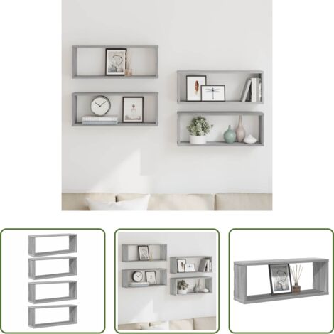 Mensole a cubo -  Mensole Cubo Muro 4 pz Grigio Sonoma 60x15x23 cm in Multistrato