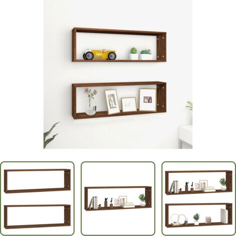 Mensole a cubo -  Mensole Muro Cubo 2 Rovere Marrone 80x15x26,5 Legno Multistrato