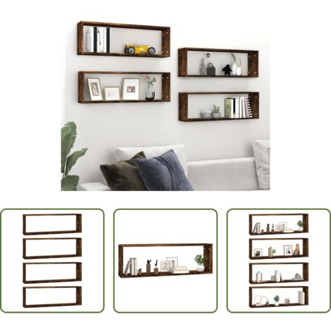 Mensole a cubo -  Mensole Muro Cubo 4 Rovere Fumo 80x15x26,5cm Legno Multistrato