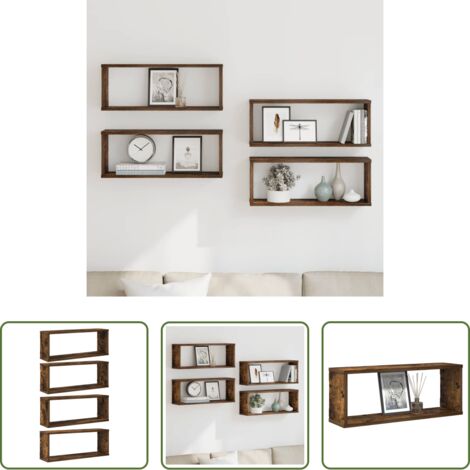 Mensole a cubo -  Mensole Muro Cubo 4pz Rovere Fumo 80x15x26,5 cm in Multistrato