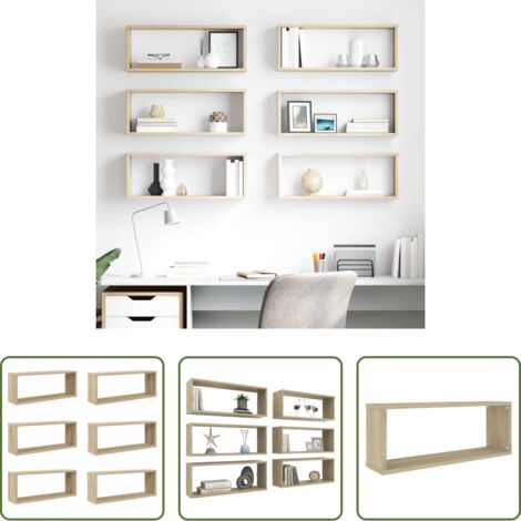 Mensole a cubo -  Mensole Parete a Cubo 6pz Rovere Sonoma 60x15x23 cm Multistrato