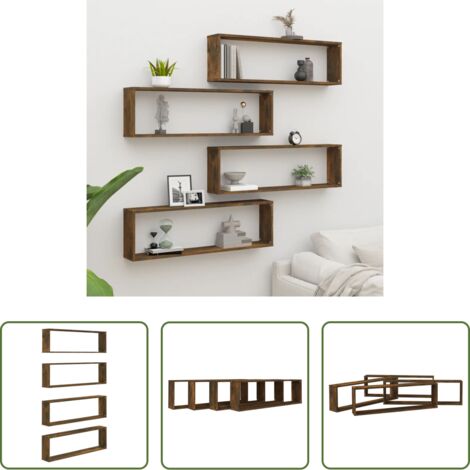 Mensole a cubo -  Mensole Parete Cubo 4pz Rovere Fumo 100x15x30 Legno Multistrato