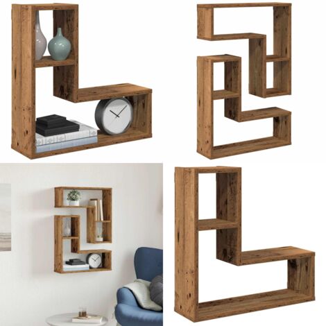 Mensole a Cubo Muro 2 pz Legno Antico 50x15x50 cm in Truciolato - Scaffale a cubo - Scaffale in truciolato