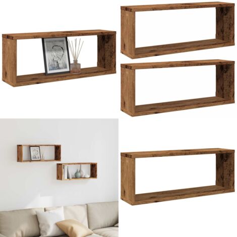 Mensole a Cubo Muro 2 pz Legno Antico 60x15x23 cm in Truciolato - Scaffale da parete - Scaffale in truciolato