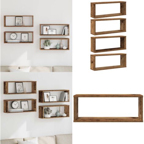 Mensole a Cubo Muro 4 pz Legno Antico 60x15x23 cm in Truciolato - Scaffale a parete - Scaffale in truciolato
