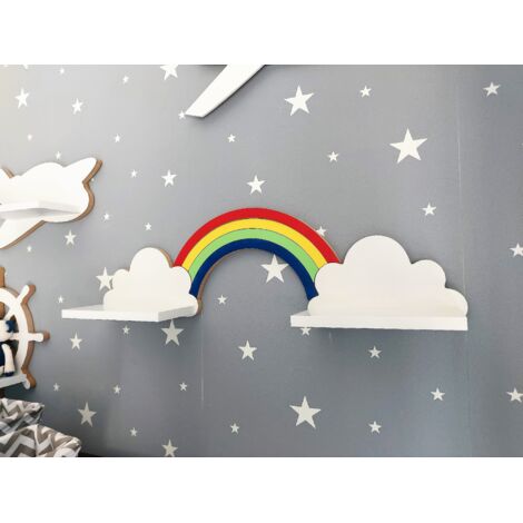 Mensole a forma di nuvola con arcobaleno, set da 2, Elegance