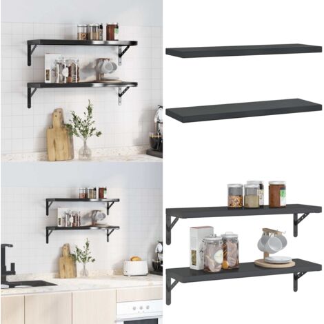 Mensole a Muro 2 pz 75x23,5x3 cm Nero in Acciaio Inossidabile - Scaffale a parete - Scaffale in acciaio inossidabile