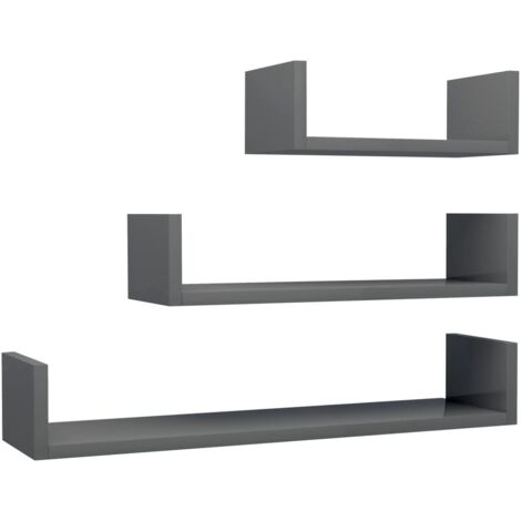 Mensole a Muro 3 pz Grigio Lucido in Legno Multistrato vidaXL