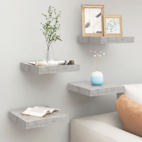 Mensole a Muro 4 pz Grigio Cemento 23x23,5x3,8 cm in MDF