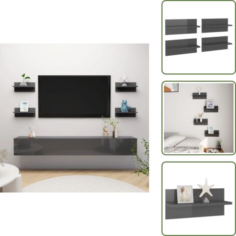 Mensole a Muro 4 pz Grigio Lucido 40x11,5x18 cm