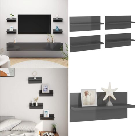 Mensole a Muro 4 pz Grigio Lucido 40x11,5x18 cm - Mensola da parete - Mensola per libri