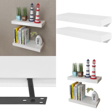 Mensole a Muro Bianche 2 pz in MDF per Libri/DVD - Scaffale a muro - Scaffale per libri