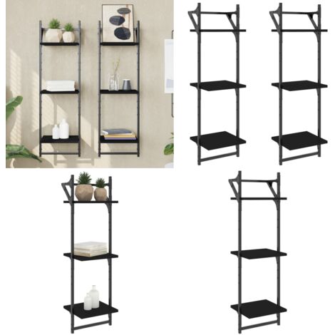 Mensole a Muro con Aste 3 Livelli 2pz Nere 30x25x100 cm - Scaffale a parete - Ripiano pensile