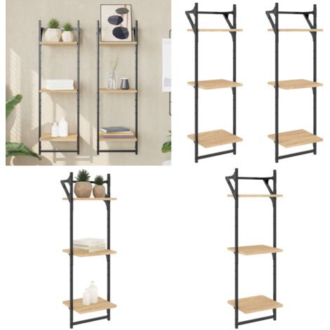 Mensole a Muro con Aste 3 Livelli 2pz Rovere Sonoma 30x25x100cm - Scaffale a parete - Ripiano pensile