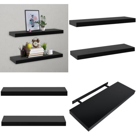 Mensole a Muro Galleggianti 2 pz Nere 60x20x3,8 cm - Scaffali sospesi - Scaffali a muro