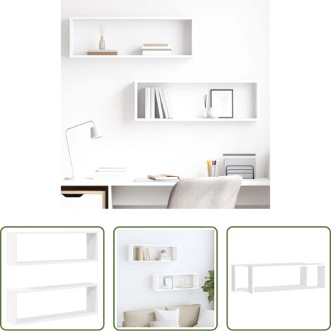 Mensole a muro -  Mensole Parete a Cubo 2pz Bianco 80x15x26,5cm Legno Multistrato