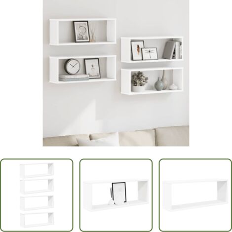 Mensole a muro -  Mensole Parete a Cubo 4pz Bianche 60x15x23 cm Legno Multistrato