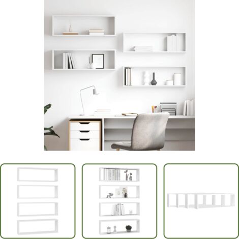 Mensole a muro -  Mensole Parete a Cubo 4pz Bianco 80x15x26,5cm Legno Multistrato