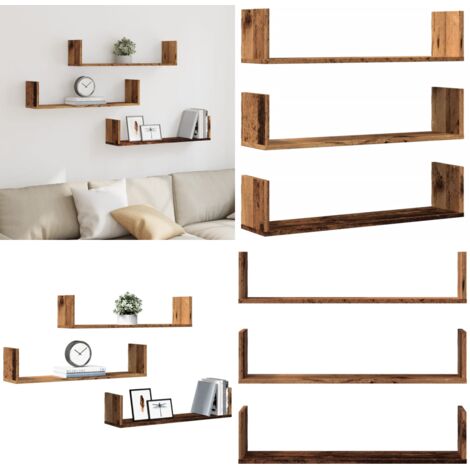 Mensole a Parete 3pz Legno Antico 80x18x18 cm in Truciolato - Scaffali a parete - Scaffali in legno