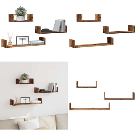 Mensole a Parete 3pz Legno Antico in Legno Multistrato - Scaffali a muro - Armadi a parete