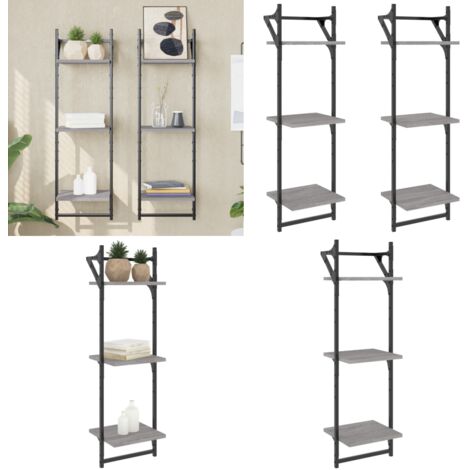 Mensole a Parete con Aste 2pz Grigio Sonoma 30x25x100 cm - Scaffale a parete - Ripiano pensile