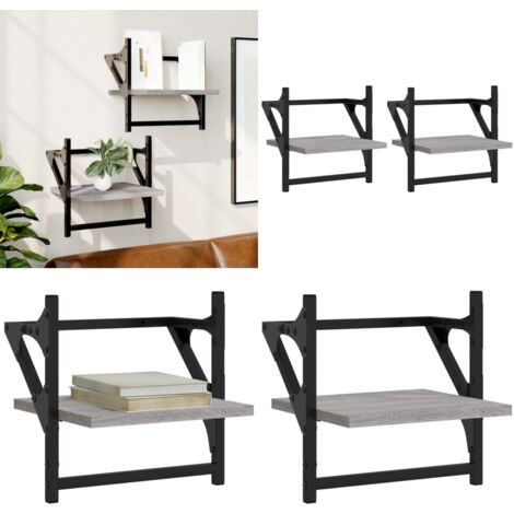 Mensole a Parete con Aste 2pz Grigio Sonoma 30x25x30 cm - Scaffale a parete - Ripiano da parete