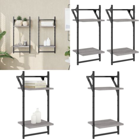 Mensole a Parete con Aste 2pz Grigio Sonoma 30x25x65 cm - Scaffale a parete - Ripiano a parete