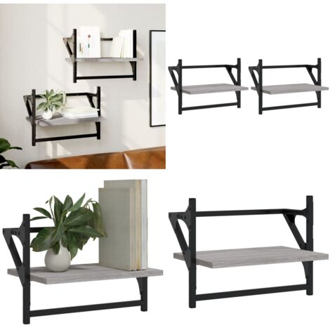 Mensole a Parete con Aste 2pz Grigio Sonoma 40x25x30 cm - Scaffale a parete - Ripiano a parete