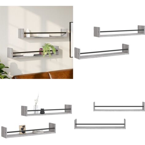 Mensole a Parete con Aste 2pz Grigio Sonoma 80x16x14 cm - Mensole a muro - Mensole in legno