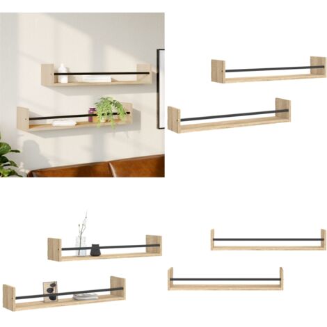 Mensole a Parete con Aste 2pz Rovere Sonoma 80x16x14 cm - Mensole in legno - Mensole in acciaio